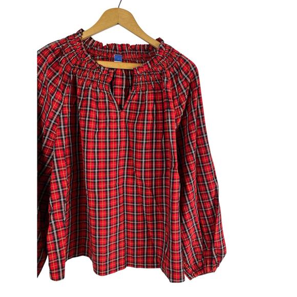 Old Navy Blouse Top Red Plaid Tartan Check Womens Smocked Christmas Preppy L New - Picture 9 of 16